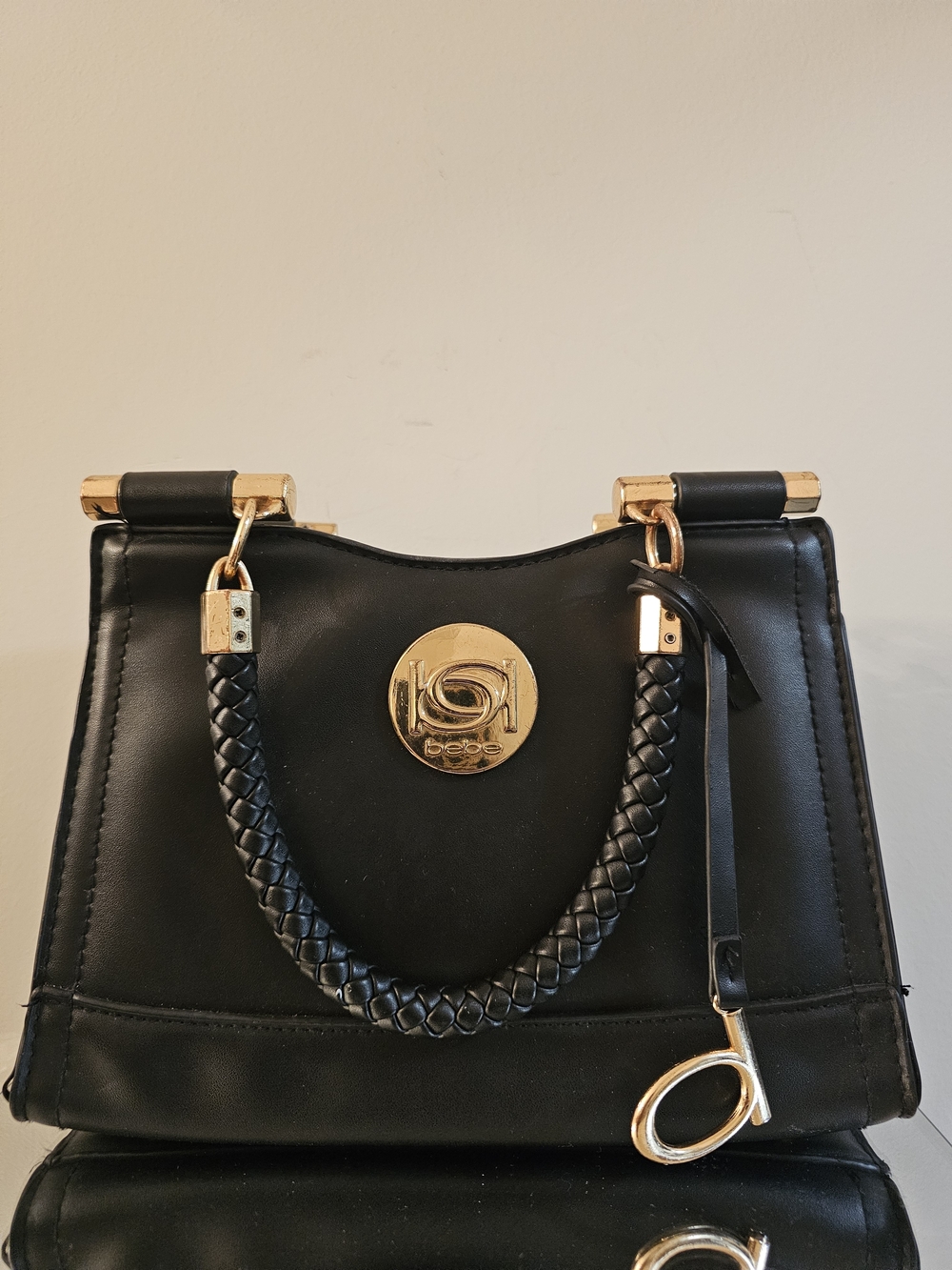 bebe Black Tote with Gold Hardware